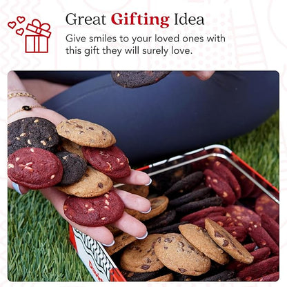 David's Cookies Freshly Baked Melt In Your Mouth Assorted Mini Cookies with Chocolate Chip, Chocolate & White Chocolate Chip & Red Velvet Cookies (Assorted Mini Cookies in Regular Tin - 1Lb)