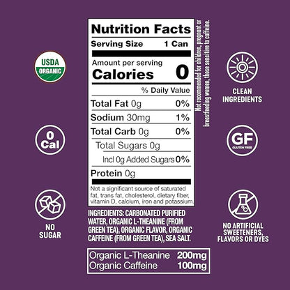 ARDOR ENERGY Sparkling Water with 100mg Natural Caffeine & 200mg L-Theanine from Organic Green Tea for Smooth Energy & Focus | Healthy Energy Drink | No Sugar, Zero Calories, Vegan, Gluten-Free | Vanilla Blackberry (Pack of 12, 12oz cans)