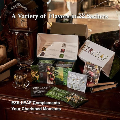 EZR Leaf Tea Sampler Gift Box – 22 Pyramid Tea Bags with Taiwan Black, Osmanthus Oolong, Chamomile Oolong, Berry Black, Four Seasons Green – Flavored Assorted Tea Set for Gifting & Tasting