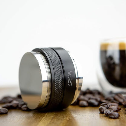 Crema Coffee Products 51mm Hand Tamper & Coffee Distributor|Compatible with Delonghi Dedica & La Specialista Portafilter|Double-Sided, Adjustable Depth Tool|Made with Durable 304 Stainless Steel|Black