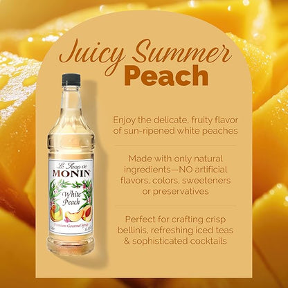 Monin - White Peach Syrup, Juicy Ripe Peach Flavor, Perfect for Cocktails, Mocktails, Iced Teas, & Smoothies, Gluten-Free, Non-GMO (1 Liter)