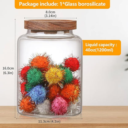 Glass Candy Jar with Lid Glass Sugar Containers Kitchen Canisters Pantry Food Storage Container for Cookies Coffee Bean Cereal Flour Cookies(40oz(1200ml)-1 pack)