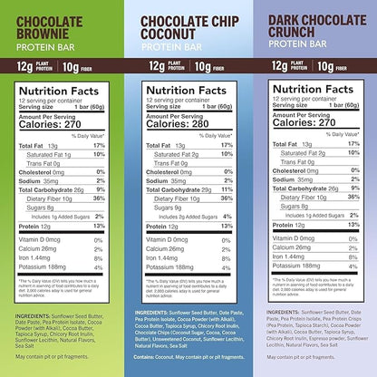 Amrita Nut Free Variety Pack Vegan Protein Bars (12 Count PK of 3) | 11g to 12g Plant-Based Protein Bar | Peanut Free, Gluten Free, and Dairy Free | Low Sugar, High Fiber, Healthy School-Safe Snacks