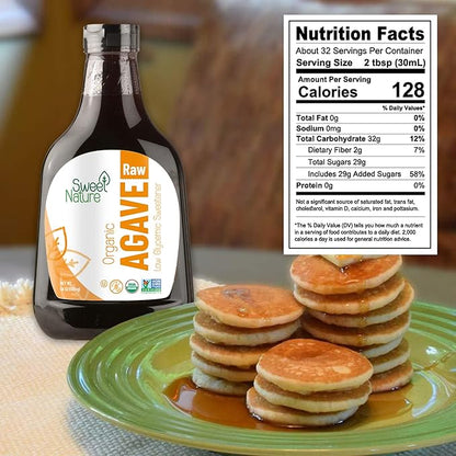 Sweet Nature Raw Agave Nectar Sweetener - Honey & Sugar Substitute for Diabetics - Natural, Organic, Kosher, Low Glycemic Liquid Sweetener (46oz)
