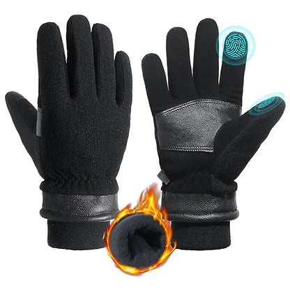 HANDLANDY Winter Gloves for Men Women, Thermal Gloves for Cold Weather Driving Cycling Ski Outdoor, Insulated Leather Work Gloves (XL, Black)
