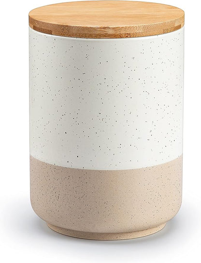 vancasso Sabine Coffee Storage Jar, 36 Oz Ceramic Kitchen Canister with Airtight Wood Lids, Coffee Container for Ground Coffee, Tea, Sugar, Nuts, Candy, Spices