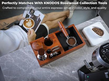 Rosewood Espresso Knock Box – Coffee Puck Bin with Shock-Absorbing Bar & Non-Slip Base | Premium Coffee Grounds Container for Espresso Stations & Home Barista Setups