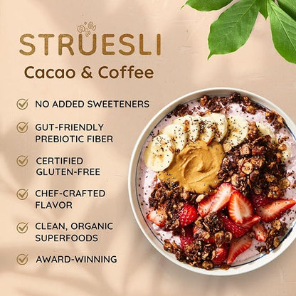 Struesli Cacao + Coffee Organic Granola, Grain & Gluten Free, Healthy Snacks with Cacao, Coffee, Tiger Nuts, Pecans, Walnuts, Hemp Hearts & Coconut Flakes, Plant Based, Keto & Paleo Friendly, 32 Oz