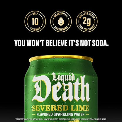 Liquid Death, Severed Lime, Soda-Flavored Sparkling Water, 12-Pack (12oz Cans), Low Sugar, Huge Flavor & No Artificial Sweeteners