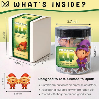 Positive Christmas Elf Jar – 60 Funny Emotional Support Jar, for Kids, Tweens, Teens, Women, Coworkers, Teachers, Sisters, Friends – Christmas Stocking Stuffer for Teens, Tweens, Kids
