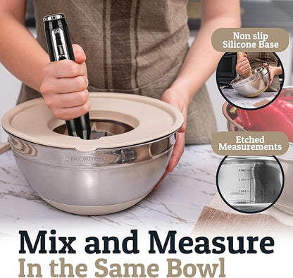 Priority Chef Stainless Steel Mixing Bowls with Lids Set - Premium 30Pcs with 6pc Metal Bowl Set for Kitchen, 3 Graters, Airtight Lids, Non-Slip Bases & Silicone Utensils, Khaki