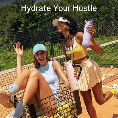 Insulated Water Bottle with Straw - Encool Stainless Steel Water Bottle, Reusable Leakproof and BPA-Free for Sports, Travel, Cold for 24 Hours, 24 oz, Ocean