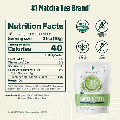 Jade Leaf Matcha Organic Premium Ceremonial Grade Matcha Green Tea Powder - Japanese - Culinary, Ingredient, Ceremonial Barista Teahouse, Latte, Collagen, 5.3 Ounce (Pack of 1), Matcha Latte