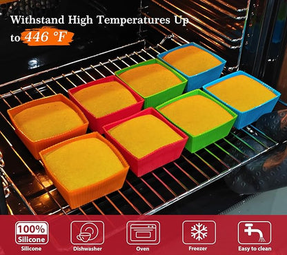Webake 3.5 Inch Jumbo Baking Cups Reusable Silicone Square Cupcake Liners Non-stick Muffin Brownie Cake Mold (Pack of 8)