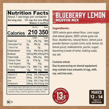 Kodiak Cakes Power Bake, Protein Muffin Mix, Blueberry Lemon, 14 Ounce (Pack of 6)