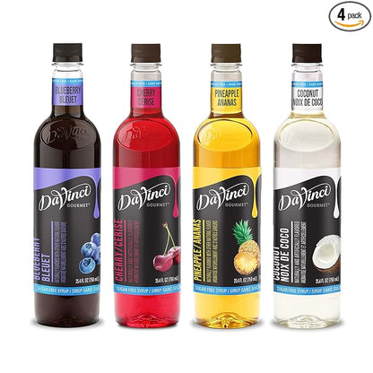DaVinci Gourmet Sugar Free Syrup, Fruit Flavors Variety Pack - Blueberry, Cherry, Coconut, Pineapple, 25.4 Fl Oz (Pack of 4)