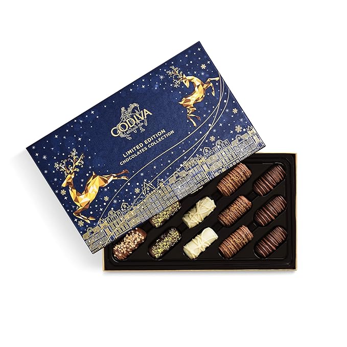 Godiva Holiday Limited Edition Chocolates Gift Box, Belgian Dark and Milk Chocolate Log Assortment, Gourmet Christmas Gift, 15 Pc