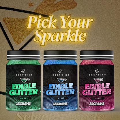 BeePoint Green Edible Glitter for Drinks 15g - Food Grade, Vibrant Color Shimmer Powdered Dust for Drinks, Cocktails, Cake Decorating, Baking, Chocolates, Candy, Sweets, & Cookies - Vegan & Gluten Free