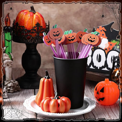 Remerry 18 Pcs Halloween Swizzle Sticks 6.7 Inches Halloween Reusable Stir Sticks Acrylic Drink Stirrers Pumpkin Cocktail Coffee Stirrers Bulk for Coffee Bar Cocktail Milk Party Decor(Pumpkin)