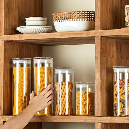 ZENS Modern Glass Food Storage Jars Set of 2, 50oz Clear Glass Canisters with Airtight Lids, Large Container for Kitchen Pantry Pasta, Sugar, Flour, Coffee, Pasta, Tea