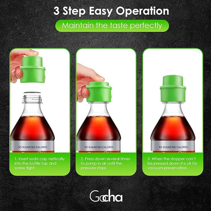 GOCHA | 2 PCS Vacuum Soda Bottle Stopper | Silicone Fizz Keeper | Carbonation Preserver for Soft Drinks & Beverages | Universal Leak-Proof Bottle Cap | (Green)