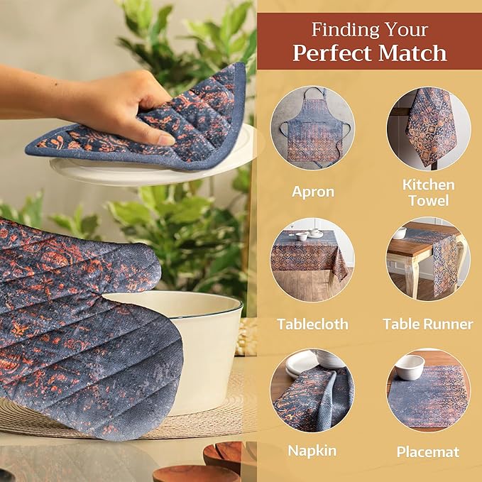 Maison d' Hermine Oven Gloves 100% Cotton Oven Mitt 7" x 13" with Loop Heat Resistant, BBQ, Cooking Gloves, Baking, Grilling, Kitchen, Handling Hot Pans (Pack of 1, Imperfection)