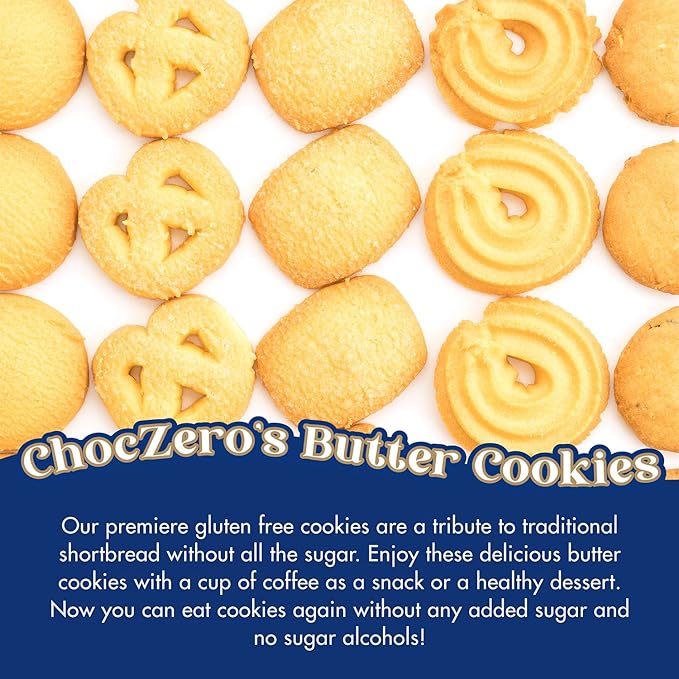 ChocZero Keto Butter Cookies - Sugar Free Danish Shortbread Gift - Gluten Free, Low Carb (1 tin, 12 oz) (Pack of 2)