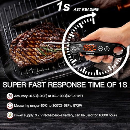 1-Second Rapid and Accurate Meat Thermometer - Waterproof Multifunctional Kitchen Food Thermometer, Ideal for Frying, Smoking, Grilling and More (Black)