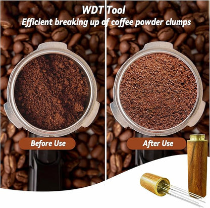 Coffee Espresso Tamper 51mm with WDT Tool Calibrated Spring Loaded, Coffee Press with Silicone Mat, 100% Flat Stainless Steel Base Tamper for Espresso Coffee Machine (51mm, Black)