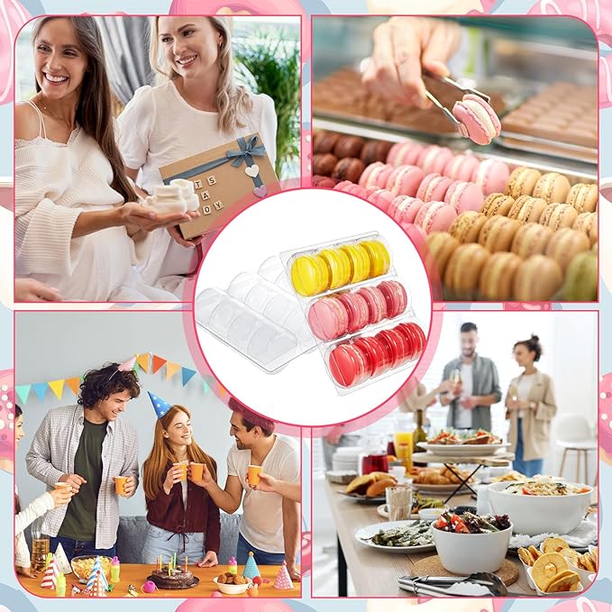 Sherr 12 Pcs Macaron Boxes Clear Plastic Macaron Storage Containers Macaroon Packaging Display Trays for Cookie, Wedding, Party Gifts
