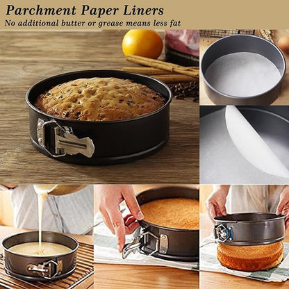 Springform Cake Pan Set of 3 Non-stick Leakproof Round Cheesecake Pan with Removable Bottom, Circle 3 Pieces 4" 7" 9" Springform Pans for Baking with 50 Pcs Parchment Paper Liners