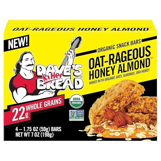 Dave's Killer Bread Organic Snack Bars, Variety Pack (1 Cocoa Brownie Blitz, 1 Oat-Rageous Honey Almond) Pack of 2