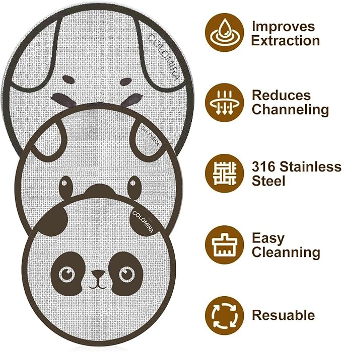 58.5mm Espresso Puck Screen 3-Pack, Lower Shower Screen, Metal Coffee Reusable Filter for 58mm Espresso Portafilter Basket, 1.7 Thickness(Cute Animal)