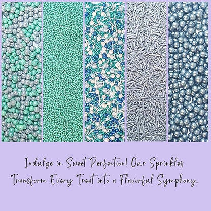 Confect Edible Sprinkles | Navy Blue & Teal Dragees, Green & White Jimmies, Bright Blue Sparkling Sugar | Baking Toppings & Decorations | Sprinkle for Cake & Cupcake Decorating – Vegan, Gluten-Free, Nut-Free, Soy-Free, Dairy-Free, Palm Oil-Free-5 Oz