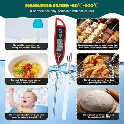 12 Set Waterproof Food Thermometer for Water, Liquid, Candle and Cooking Digital Meat Thermometer with Long Probe Instant Read for Kitchen BBQ Grill Candy (Black,White,Red)