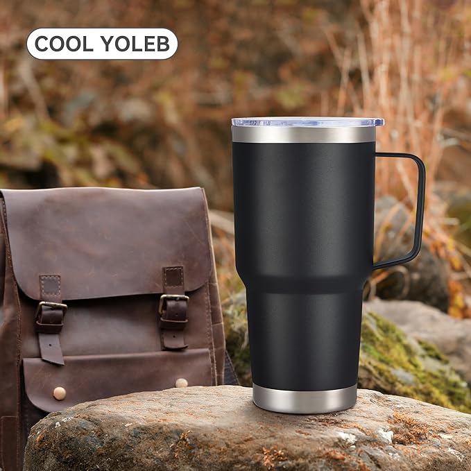 30 oz Tumbler with Handle and Lid, Stainless Steel Tumblers Bulk Double Wall Vacuum Insulated Travel Mug Leak Proof Cup Keep Drinks Cold and Hot Black, 8 Pack