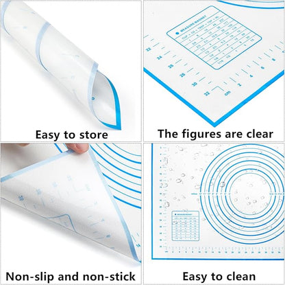 Baking Mats Silicone Kitchen Counter Dough Rolling Mat,Anti-slip Silicone Dough Mat with Measurement,24 x 16 Inches (Blue)