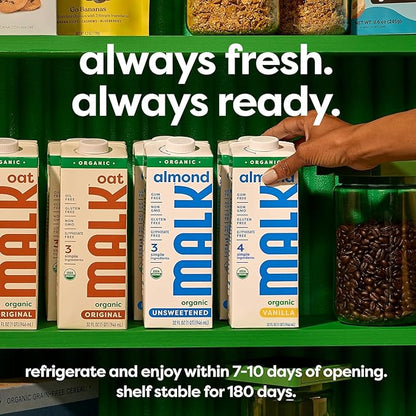 MALK Almond Milk Unsweetened (32oz, Pack of 6) - Shelf Stable Organic Almond Milk, Non GMO, Whole 30, Dairy Free, Vegan, Plant Based, No Gums or Fillers - Malk for Smoothies, Cereal, Coffee,Creamer