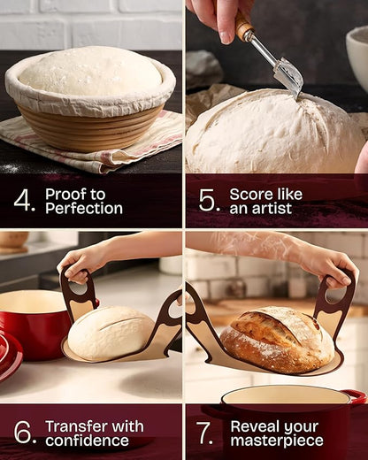 Superbaking Banneton Bread Proofing Basket Set with Silicone Dough Sling, 9" Splinter-Free Proofing Basket, Non-Stick Dutch Oven Liner, Sourdough Starter Kit, Sourdough Bread Baking Supplies & Tools