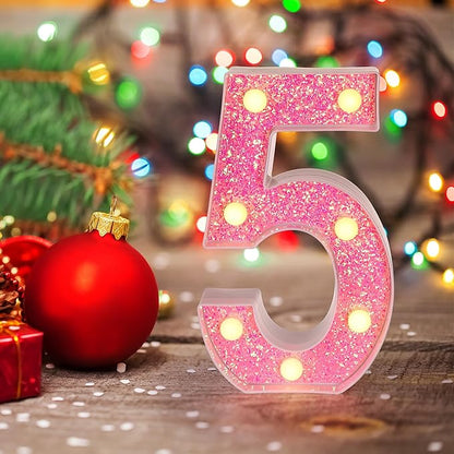 Foaky Pink Light up Letters，Pink Party Decorations,Girls Room Decor,Glitter Marquee Numbers,Alphabet Letter Sign for Night Light Birthday Party Girls Gifts, Home Bar Decoration (4)