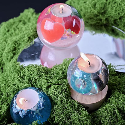2 Pcs Tealight Candle Holder Resin Molds, Set of Large + Small Sphere Candlestick Silicone Molds for DIY Round Crystals Ball Candle Vessels Craft Epoxy Casting Home Table