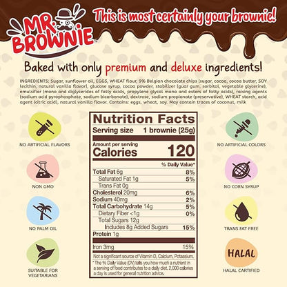 Mr. Brownie Chocolate Brownies | 8 Individually Wrapped Brownie Bites | Snack Packs for Kids & Adults | Real Belgian Chocolate