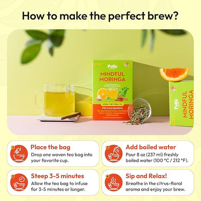 Moringa and Dandelion Tea – With Orange, Cinnamon, Strawberry, and Safflower Petals – Gluten-Free, Vegan, Kosher – Caffeine-Free, Healthy Energy Drink – Herbal Blend for Focus & Wellness (25 Tea Bags)
