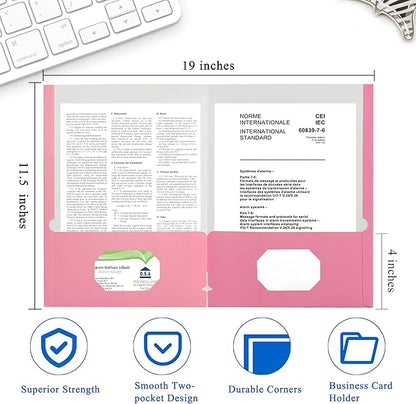 Zzrywuty File Folders with Pockets Letter Size，25-Pack Paper Folders with Card Slot，Two Pocket Folders for School Students，Businessmen，Home and Office Workers（Pink）