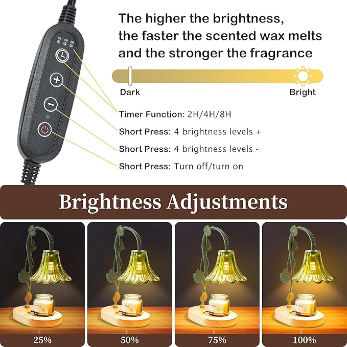Flower Candle Warmer Lamp with Timer,Dimmable Candle Lamp Warmer,Adjustable Height Candle Warmer for All Jar Candles,Bedroom Living Room Home Decor Aesthetic Christmas Birthday Gifts (Morning Glory)