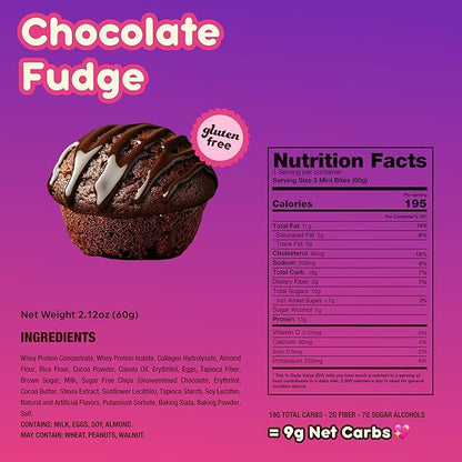 Prime Bites Minis | Protein Mini Muffins from Alpha Prime Supplements | High Protein, Collagen Fortified Low Sugar Treat | Delicious Snack | 12 Packs per Box - Chocolate Fudge