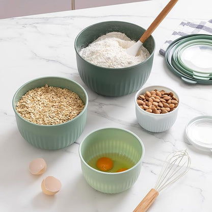 COOK WITH COLOR Prep Bowls with Lids- Wide and Deep Nesting Plastic Small Mixing Bowl Set with Lids, 8 Piece Set - Deep Bowls, Sage