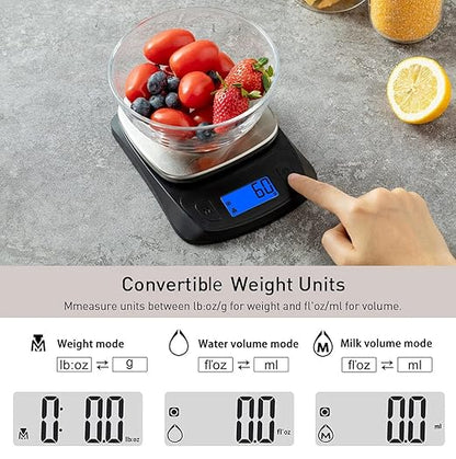 NUTRI FIT Ultra Slim Kitchen Scale Digital Food Weight Scale for Baking Cooking in Grams and Ounces Tare & Backlit LCD Display 11lb 5kg Capacity- Black/Stainless Steel