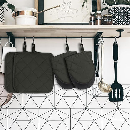 Kitchen Set Pack Of 5, Oven Mitts Pot Holders Pad And Towel Set, Heat Resistant Silicone Kitchen Mini Oven Mittens for 500 Degrees, Mini Oven Gloves and Hot Pads for Baking Grilling Barbecue Microwave