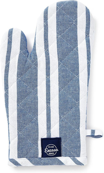 Encasa XO Long 12"x7" Oven Microwave Hand Gloves Mitts (2 pc Set) for Kitchen Cooking & Baking - Heat Resistant, Thick & Safe, Protection of Hands from Hot Utensils - Franca Blue Stripes